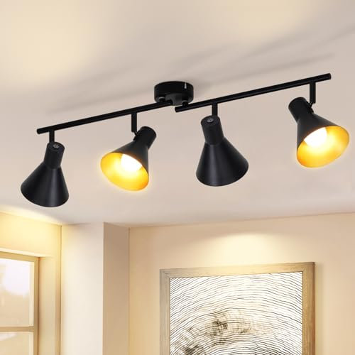 ZMH Deckenlampe Wohnzimmer Deckenstrahler Schwarz - Vintage 71CM Deckenleuchte 4 Flammig E14 Metall 330° Schwenkbar Küchenlampe Industrial Flurlampe Retro Spotleuchte für Schlafzimmer Küche Flur