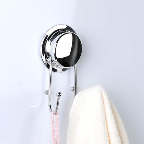 Toski Saugnapf Haken Extra Stark, Wandhaken Silber Doppelhaken, Handtuchhaken Ohne Bohren, Bad Haken Vakuum, Handtuchhaken Edelstahl für Küche Badezimmer