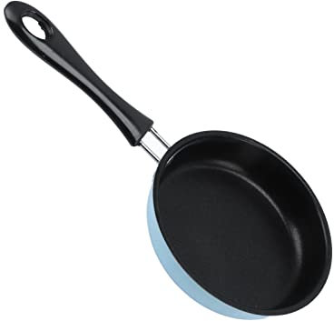 12cm Mini Frying Pan Stainless Steel Nonstick Pot, Prevent Stick Induction, Long Handle, Heat Insulation, Easy to Clean (Blue)