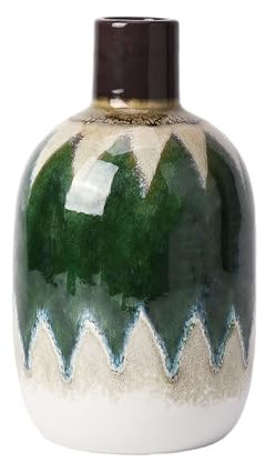 VICTOR&TERESA Vase Deko für Zuhause,Pfau Grün & Beige Porzellan Blumenvase,vase für tulpen,Moderne Bauernhaus Vase für Tisch,Kaminsims Akzent,Bücherregal,Wohnzimmer & Tafelaufsatz,Geschenk 24cm