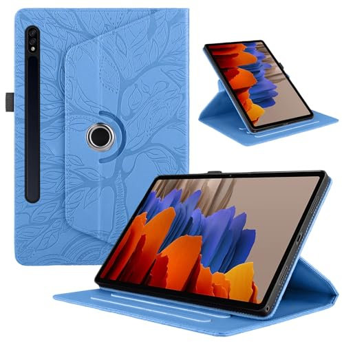 TEDTIKJT Cover para Samsung Galaxy Tab S10 Plus Funda/Tab S9 Plus 12.4 PU Cuero Flip Tabletas Case Protectora 360°Carcasa Giratoria de ángulo Case Funda,Azul Árboles