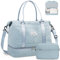 BAGAIL Damen-Reisetasche mit Gepäcktasche und Schultergurt, Sporttasche für Fitnessstudio, Schlaftasche aus Segeltuch mit Nass-Tasche für Make-up, A-Gitter, Hellblau, Extra Large Set, Verbesserte