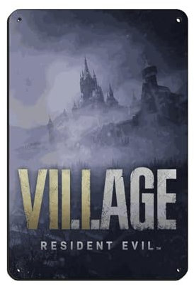 Resident Evil Village 7 Poster Retro Poster Metall Blechschild Chic Art Retro Eisen Malerei Bar Menschen Höhle Cafe Familie Garage Poster Wanddekoration 20 x 30 cm