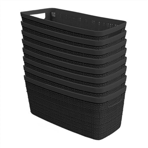 Curver Jute Decorative Plastic Organization and Storage Basket Perfect Bins for Home Office, Closet Shelves, Kitchen Pantry and All Bedroom Essentials, Set of 8