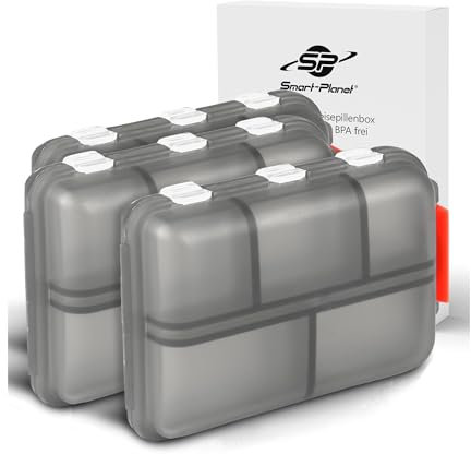Smart-Planet 3er Set Pillendosen klein für unterwegs - Tablettenbox 10 Fächer ToGo - seniorenfreundliche Medikamentenbox - 3 Stück mini Pillenbox Organizer für Supplements