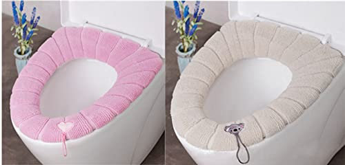 2 Pezzi Coprisedile WC Caldo, Cuscino per Sedile WC, Cuscino Sedile WC Morbido, Copriwater Universale (Rosa, Beige)