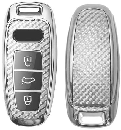 Kesiku Audi Schlüsselhülle für Audi A6 A7 A8 S6 S7 RS6 RS7 Q7 Q8 SQ7 SQ8 A6L A8L E-Tron Schlüssel, Audi A6 Schutzhülle TPU, Autoschlüssel Hülle Audi Silikon Silber - 3 Tasten