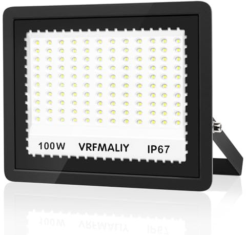 VRFMALIY 100W Projecteur LED Exterieur,10000LM 7000K Superlumineux Projecteur LED Extérieur,IP67 étanche Projecteur Exterieur,Spot LED Extérieur Blanc Froid pour Cour,Jardin,Garage