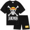 One Piece Pigiama Corto Bambino, Comodo Pigiama Cotone Ragazzo - Anime Regalo (Nero, 9-10 Anni)