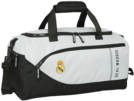 Safta Real Madrid 1ère équipe 24/25 Sac de Sport, idéal pour Les Enfants de différents âges, Confortable et Polyvalent, qualité et résistance, 50 x 25 x 25 cm, Blanc/Gris, Blanc/Gris, Estándar,