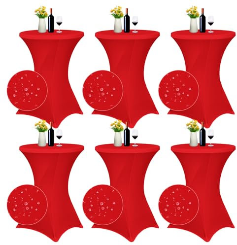 Pesonlook 6er-Set wasserfest Stretch Stehtisch Husse für Bistrotisch Ø 80-85 cm Verstärkung im Fußbereich，Stretch-Husse Rot Hussen für Stehtische und Bistrotische,Hochzeit,Cocktailparty (Rot)