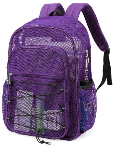 TINYAT Netz-Rucksack für Damen und Herren, strapazierfähig, durchsichtig, transparent, für Strand, Reisen, Fitnessstudio, Schwimmen, Violett/8010
