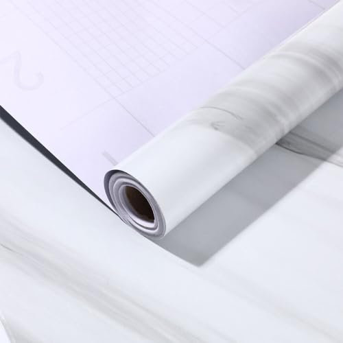 Marble Wallpaper Large Self Adhesive Vinyl, Sticky Back Plastic Roll, 60cm×10m, Waterproof Thickness Contact Paper Self Adhesive Vinyl Wrap for Furniture Redo Kitchen Worktops etc (White)
