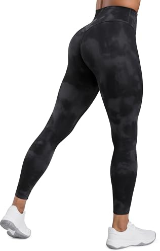 CRZ YOGA Butterlift Women's Scrunch Butt Gym Leggings 25'' - No Front Seam Ruched Bums Lifting High Waist Workout Leggings Booty Yoga Pants Black Tie Dye Flowers 6