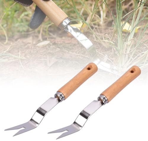 2024 New Jardinière Manuelle,Désherbeur Manuel Outil Gouge de Désherbage en Acier Inoxydable avec Poignée Bois Pelle Jardinage Arrache Pissenlit pour Jardin, Désherbeur de Mauvaises Herbes (2 Pcs)