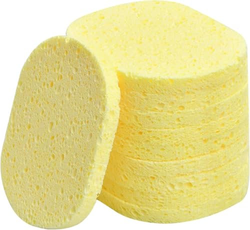 10 Stück Reinigungsschwamm Gesicht, Natur Kosmetik Schwämme Zellulose Gesichtsschwämme, 10.5 x 8cm Make-Up Entferner Schwamm, Gesichts Waschschwämme SPA Peeling-Maske Abschminken (8mm, Gelb)
