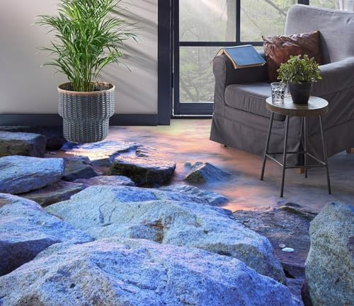 Autocollant De Sol Étanche Rivière de pierre 3D,430 * 300cm Sol Papier Peint Peintures Murales Auto-Adhésif Amovible Cuisine Bain Sol Étanche Tapis Tapis Impression Époxy