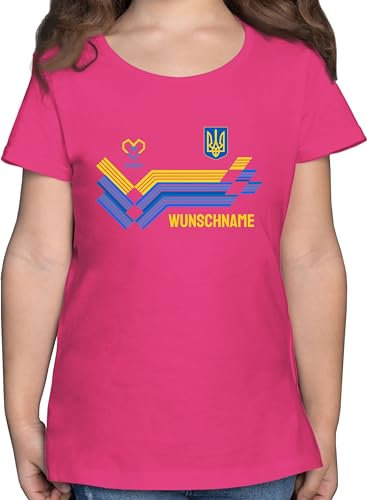 T-Shirt Mädchen - 2024 Fussball EM Fanartikel - Personalisierbares Ukraine Motiv Trikot | Individuelles Україна Design mit Wappen und Landesfarben | Mit eigenem Namen - 116 (5/6 Jahre)