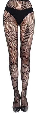 Collant Resille Noir,Bas Resille Femme,Collants Serpent Résille,Fishnet Motifs Sexy,Tights Chair,Fishnets Halloween Motif,Porte-Jarretelles Pour Set,Snake Stockings Web Womens élastique