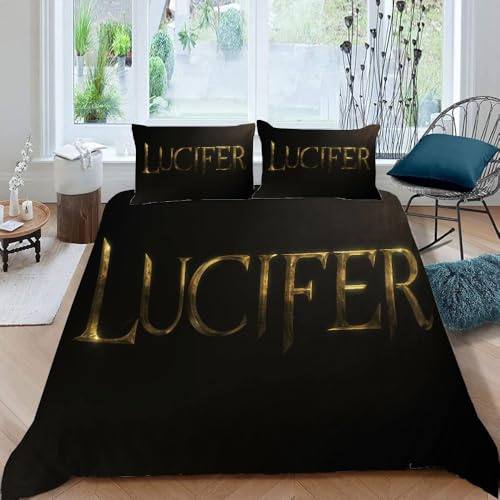LORDOS Bettwäsche-Sets Lucifer Poster Baumwolle Mikrofaser Atmungsaktive Bettwäsche,Weiche Bequemer Schlafzimmer Bettbezug Set 135x200cm Mit 2 Kissenbezüge 80x80cm
