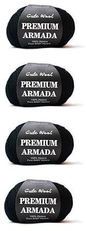 Alpaka Wolle zum stricken 100% Baby Alpaka, kratzfrei super soft 200gr Set (4 * 50gr) Weiche Strickwolle aus Alpaka - Schön Stricken und Häkeln (schwarz)