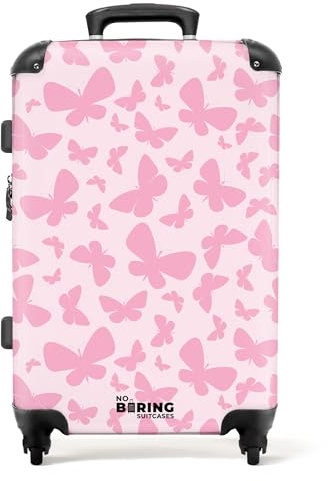 NoBoringSuitcases.com Valise Enfant, Grande Valise, Valise Enfant Fille, Valise Enfant Roulette, TSA, Valise 23kg, Valise Fille, Valise Grande Taille (67cm - 72L) (Motif Papillons Roses - Rose Clair)