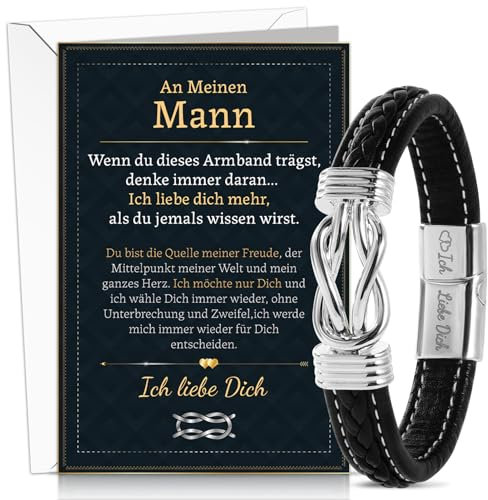 DPKOW Ich Liebe Dich Geschenke für Männer Valentinstag, Armband Männer Karte Lederarmband für Männer Geburtstag Hochzeitstag Geschenk Ihn Liebesgeschenke Mann Ehemann Herren Weihnachten