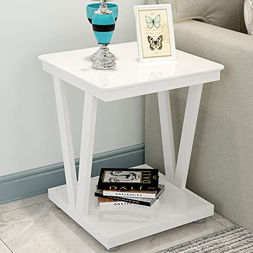 Table d'appoint Table basse d'appoint en verre trempé, table de bistro en verre for extérieur, jardin, pelouse, balcon, piscine, table carrée avec cadre en métal, table d'appoint avec rangement Bout d
