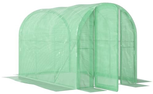 Outsunny 3 x 2 x 2m Polytunnel Greenhouse with Hinged Door, Walk-in Grow House Tent with PE Cover and Galvanised Steel Frame, Green