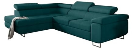 Friderik Antonia Ecksofa mit Schlaffunktion mit L-förmiger Box, Sofa mit Bettcontainer, Sofa mit verstellbaren Kopfstützen (Petrol Blau, Links)