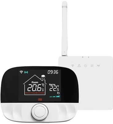 MeanWell Termostato WIFI + RF, Termostato A Batteria, Per Caldaia a Gas e Riscaldamento a pavimento Con Acqua, Compatibile con TUYA, Compatibile con Smart Life