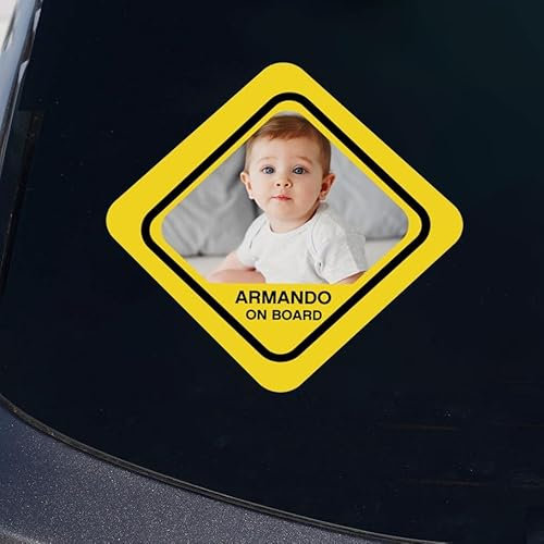 Wanapix | Pegatinas Personalizadas para el Coche | Bebé a bordo con Foto y Nombre | Resistente a la Intemperie | Forma Rombo 15x15cm | Baby On Board
