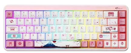 68-Key Wireless Mechanical Keyboard Gasket Structure PBT RGB Hot-Swappable Aluminum Gaming Wired Bluetooth Compatible(JIN01 pink)