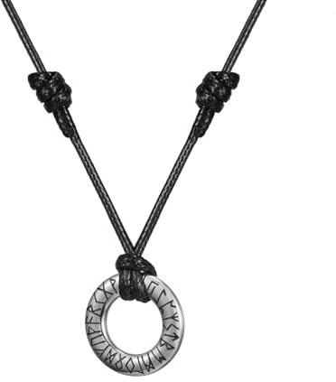 AFSTALR Wikinger Rune Kette Herren Lederkette, Leder Halskette mit Kreis Rune Anhänger Silber Talisman Anhänger, Nordische Wikinger Schmuck Geschenke für Männer Damen