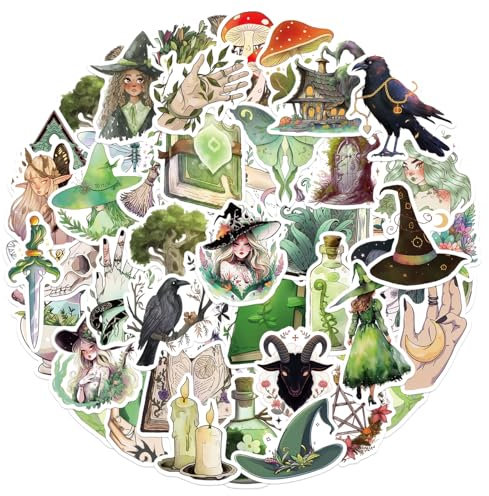 Anime Hexe Aufkleber 50 Stück, Aesthetic Waldhexe Sticker Set für Laptop Wasserflasche Koffer Gepäck Skateboard Helm Handyhülle Tagebuch, Vinyl Graffiti Stickers für Erwachsene Jugendliche