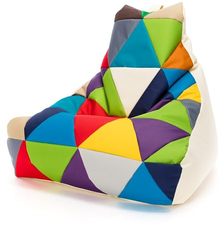 Ecopuf - Keiko Patchwork Pouf Sessel Outdoor - Sitzsack Styroporkugeln - Wasserfester Stoffsack - Entspannungssessel - Wohnungseinrichtung - Sessel Größe M - 100x80x85cm, Mischung/Sahne