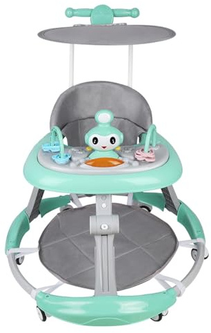 Andador, andador, carrito de bebé, juguete para niños, andador con música, altura ajustable y plegable, con toalla para sombrilla (azul-67 x 67 x 79 cm)