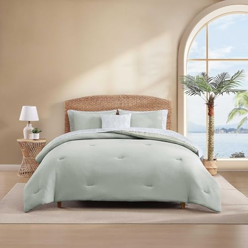 Tommy Bahama - King Bonus Bedding Set, Reversible Comforter with Matching Bed Sheets, Shams, Pillowcases, & Decorative Pillow, Wrinkle Resistant Bedding Essentials (Seersucker Green, 8-Piece)