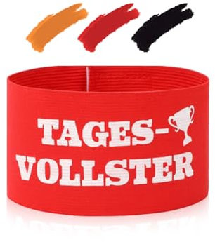 jiawaggag KapitänsbindeTagesvollster Armbinde mit Klett 35 * 7cm Armbinde Klettverschluss für Geburtstag Vereinsfeier Karneval Junggessellenabschiede (Parteien, Rot)