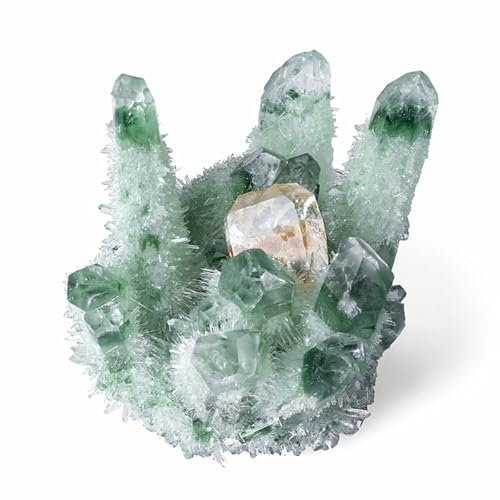 NHDVDVAV Cúmulo de Cristal de Cuarzo Fantasma Verde Natural, espécimen Mineral de geoda de cúmulo de Piedra de Cristal Crudo, Adorno de Citrino Feng Shui para decoración de jardín y hogar,300~400g