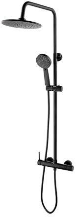 Colonna Doccia Regolabile H 115 Cm In Acciaio Inox Nero Opaco Completa Di Soffione, Doccetta Monogetto, Miscelatore Meccanico Con Deviatore A Due Vie E Flessibile 150 Cm