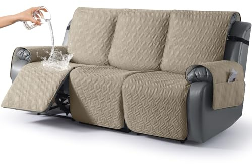 KinCam Wasserdichter sesselschoner, Fernsehsessel sesselschoner für relaxsessel mit Tasche, elastischen Bändern, Anti-Rutsch weich waschbar Sofa 3 Sitzer bezug für Kinder, Haustiere Taupe
