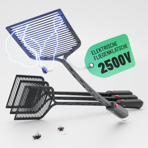 greate 4X Elektrische Fliegenklatsche inkl. Batterien - Fliegenklatsche elektrisch gegen Mücken, Schnaken, Mosquito & mehr - Moskito Falle, Elektro Insektenvernichter, Mücken Schläger