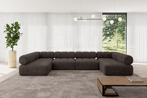 ALTDECOR Modulares Sofa Ecksofa in U-Form Corner modular Sofa Eckcouch Couch Wohnlandschaft Cauchsofa Polstersofa Garvo-U2-380x190x70 cm Braun