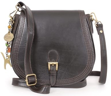 Catwalk Collection Handbags Genuine Leather Cross Body Bag Isabella | Ladies Leather Saddle Bag, Medium Crossbody Bag, Detachable Adjustable Strap, Structured Silhouette, Multiple Pockets