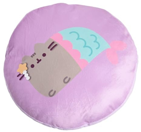 Aymax Pusheen The Cat Velour Kissen rund 40x40x8 cm – Dekokissen Katze in Lila oder Türkis – Kuscheliges Polyester Sofakissen, Farbe: Lila