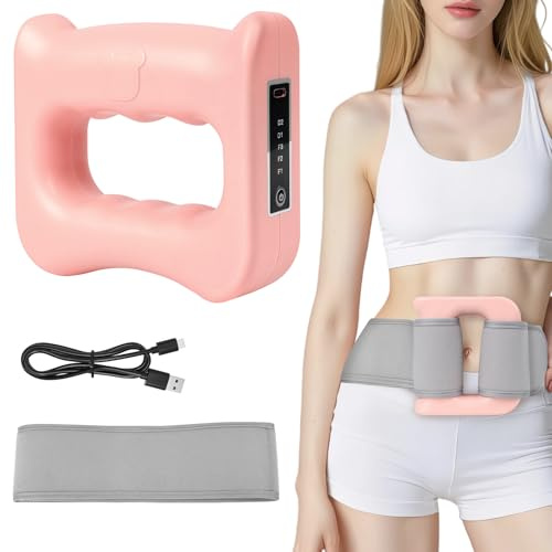 Elektrisches Faszienring-Massagegerät, ergonomisches Ganzkörper-Massage für Bauch Beine Po Rücken Hände & Nacken, 5-stufige Vibration mit Gürtel, zur Muskelentspannung, Katzen-Design