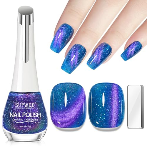 SUPWEE Cat Eye Nagellack Schnelltrocknend, Glitzer Magnetischer Nagellack | Ohne UV mit Magnet Zehenfingernagel Quick Dry Nail Polish Katzenauge Effekt für Mädchen Frauen 16ML