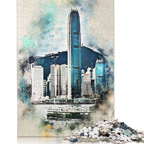 Watercolor Hong Kong Jigsaw Puzzles For Adults 1000 Piece Jigsaws Puzzles 1000 Piece Puzzles For Adults Kids Puzzle Games Toys Gift 38x26cm/1000pcs