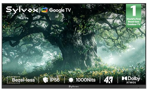 SYLVOX 65 Outdoor TV, Ultra-Narrow Bezel, for Outside Use & Weatherproof | 4K Smart Google TV, Dolby Atmos & Vision, IP56 Waterproof, 1000 Nits for Partial Sun, Deck Patio Terrace (Frameless, 2026)